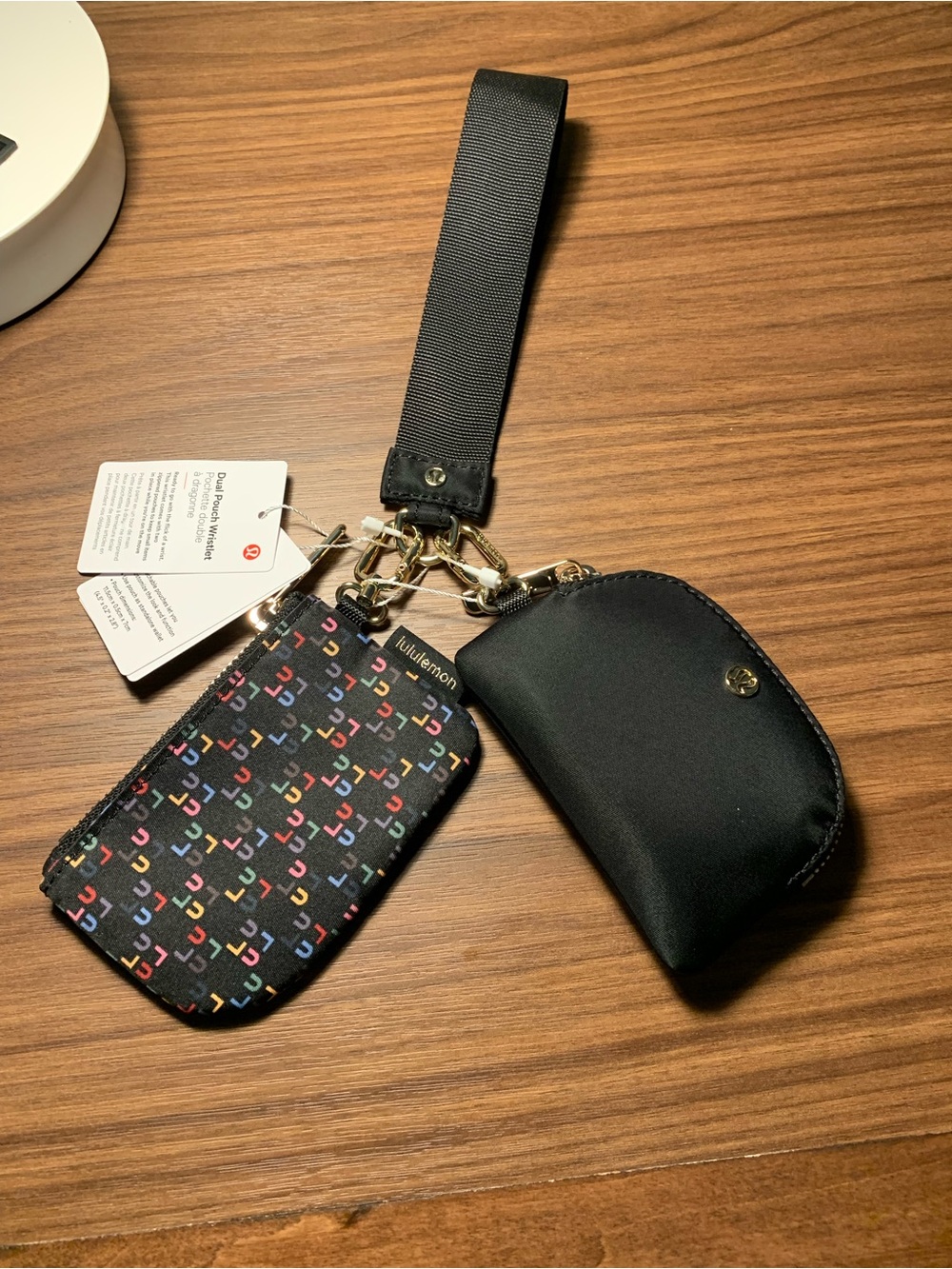lululemon athletica Black Dual Pouch Wristlet with Multicolor Logo Print - Picture 3 of 3